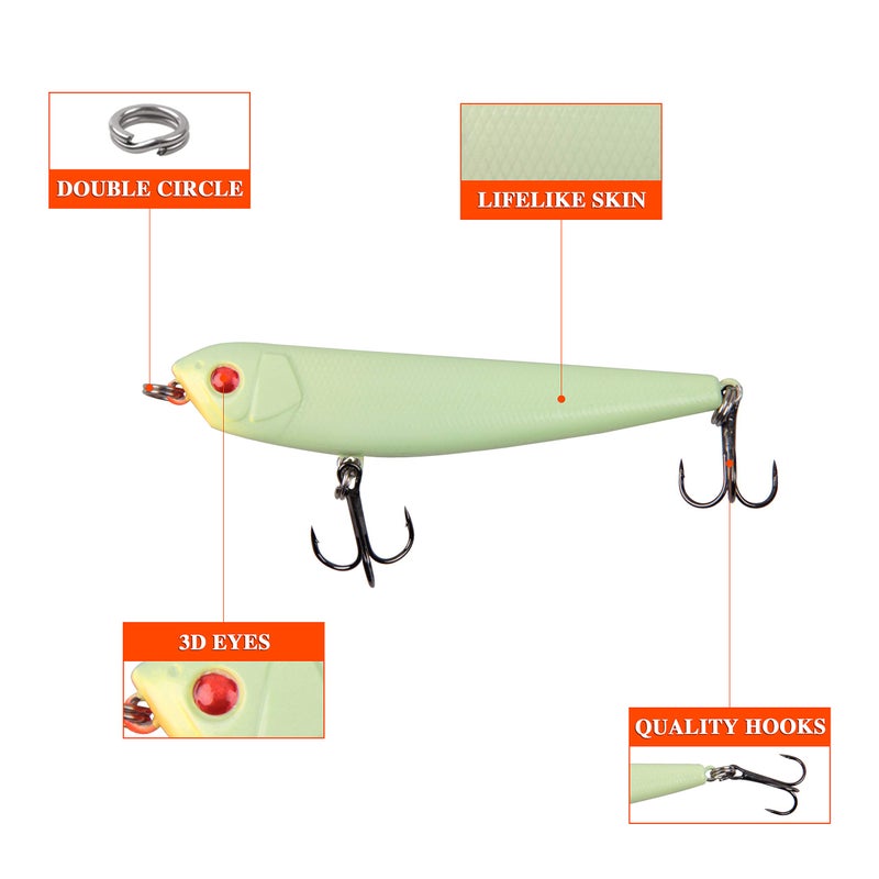 Shaddock Fishing Glow Fishing Lure Bait Kit - 5pcs Luminous Fishing Bait VIB Popper Crank Minnow Pencil Artificial Lures with Tackle Box for Bass Saltwater Freshwater - Image 3